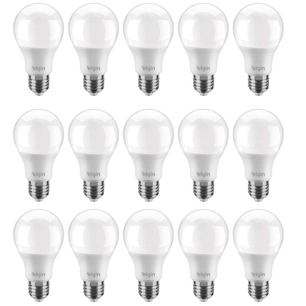 Kit 15 Lâmpadas Led Bulbo 9w E27 6500k Branco Frio/3000k Branco Quente ELGIN Inmetro em Oferta na Shopee