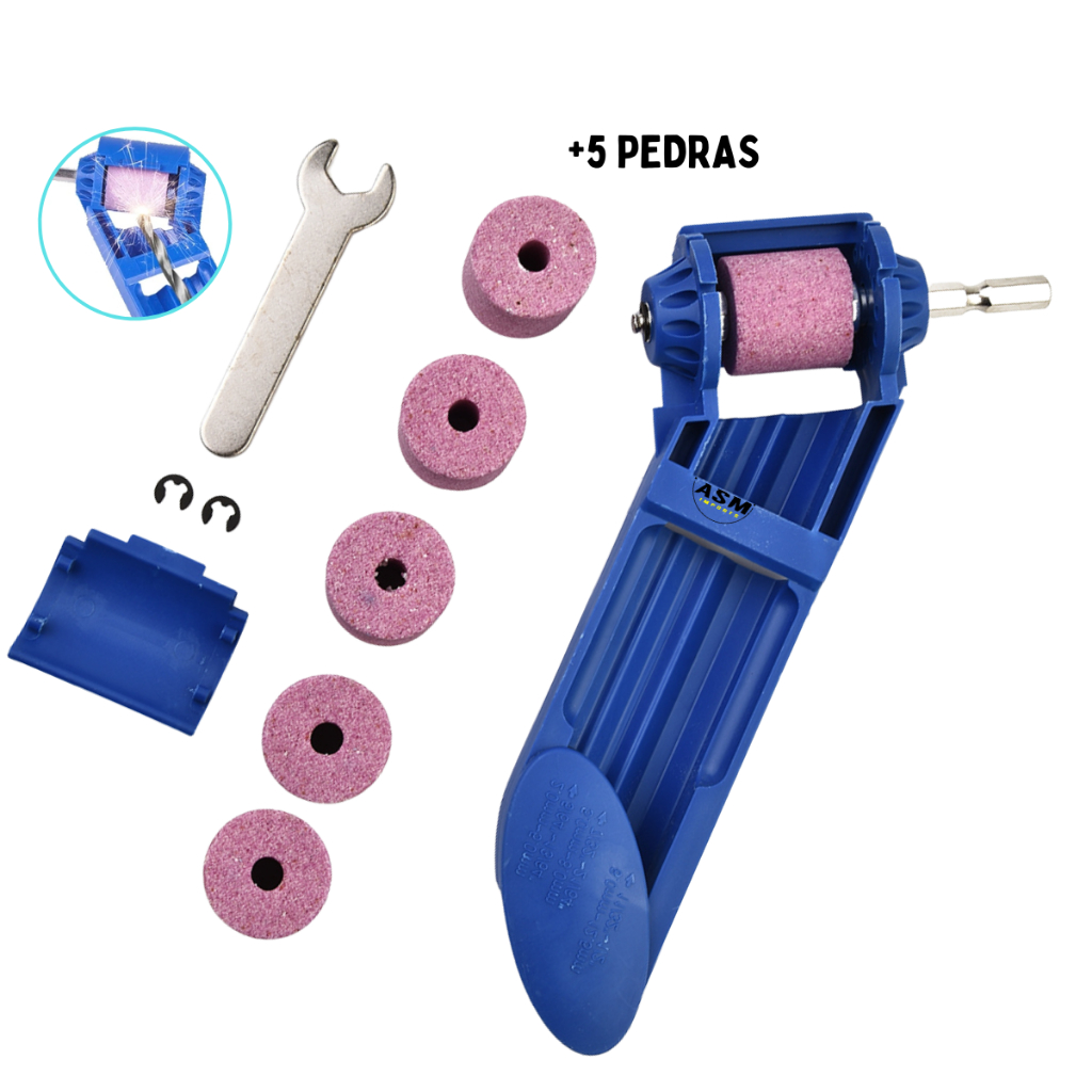 Kit Afiador de Broca 2mm A 12,5mm + 5 Lixa pedra de amolar Broca Pratico
