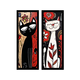 Kit 2 Quadros Gatos, Pintura, Cat, pintura, flores, moldura e vidro em Oferta na Shopee