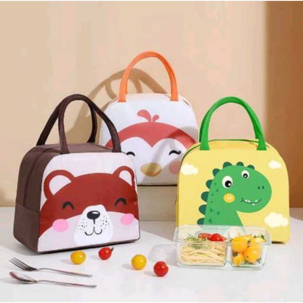 Lancheira Infantil Bolsa Térmica Quente Frio Alimento Marmita Marmiteira Alça Estampa Urso Raposa Dinossauro  Pinguim