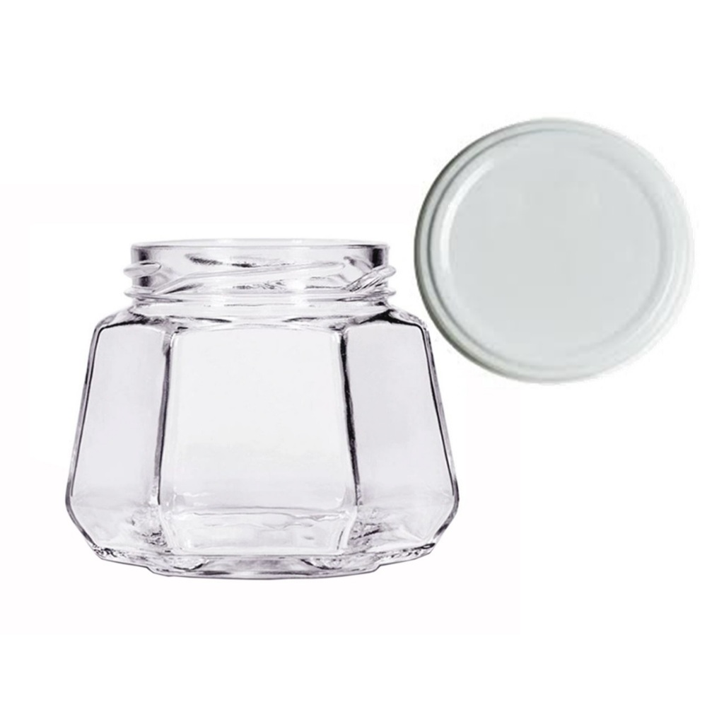 6 Pote vidro sextavado 287ml com tampa