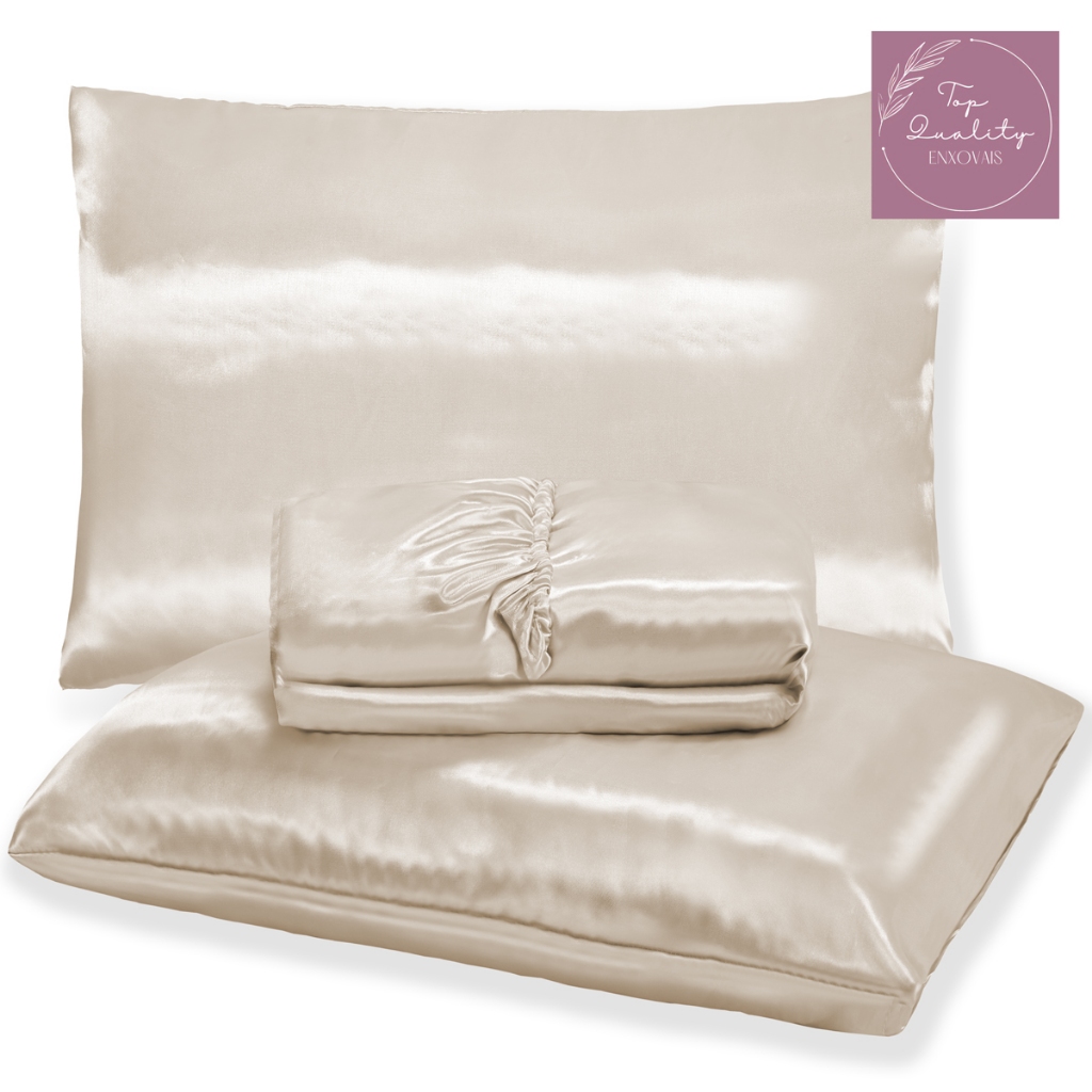 Jogo De Lençol Cetim Casal Padrão 03 Peças Toque de Seda Com Alto Brilho Avelã em Oferta na Shopee