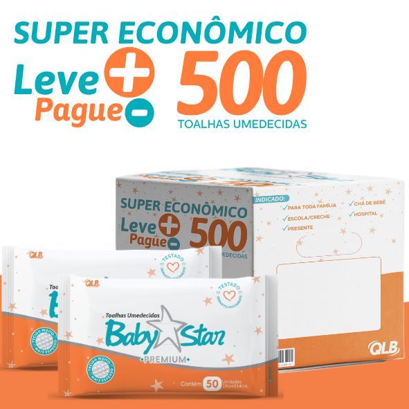 Box Baby Star Premium c/ 500 Lenços/Toalhas Umedecidas