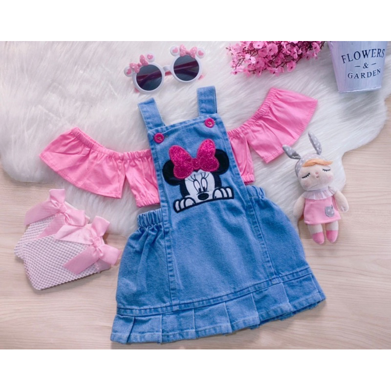 Jardineira salopete Jeans lilo stitch Minnie Ursa Romper Baby Salopete Fantasia Vestido Infantil Roupa Bebê Menina