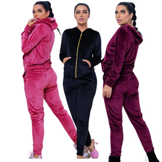 Conjunto Frio Feminino De Veludo Plush Outono Inverno