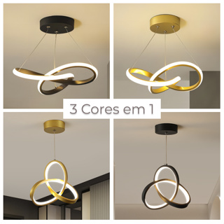 Luminária de Teto Lustre Pendente LED Moderno com Três Cores de Luz para Sala, Quarto, Cozinha e Ambientes Internos em Oferta na Shopee
