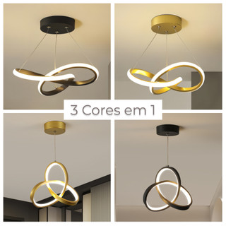 Luminária de Teto Lustre Pendente LED Moderno com Três Cores de Luz para Sala, Quarto, Cozinha e Ambientes Internos