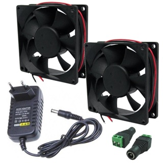 2X Micro Ventilador 80x80 12V Fan Cooler Ventoinha 80x80x25 12v + 01 fonte Bivolt em Oferta na Shopee