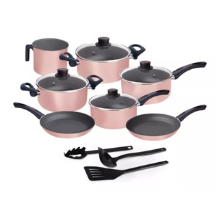 Jogo de Panelas Antiaderente 10 Peças Rose Tampa de vidro em Oferta na Shopee