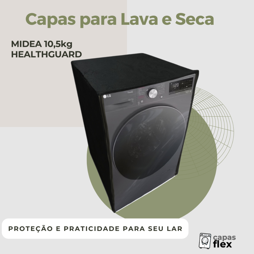 CAPA PARA LAVA E SECA MIDEA 10,5KG HEALTHGUARD TRANSPARENTE FLEX