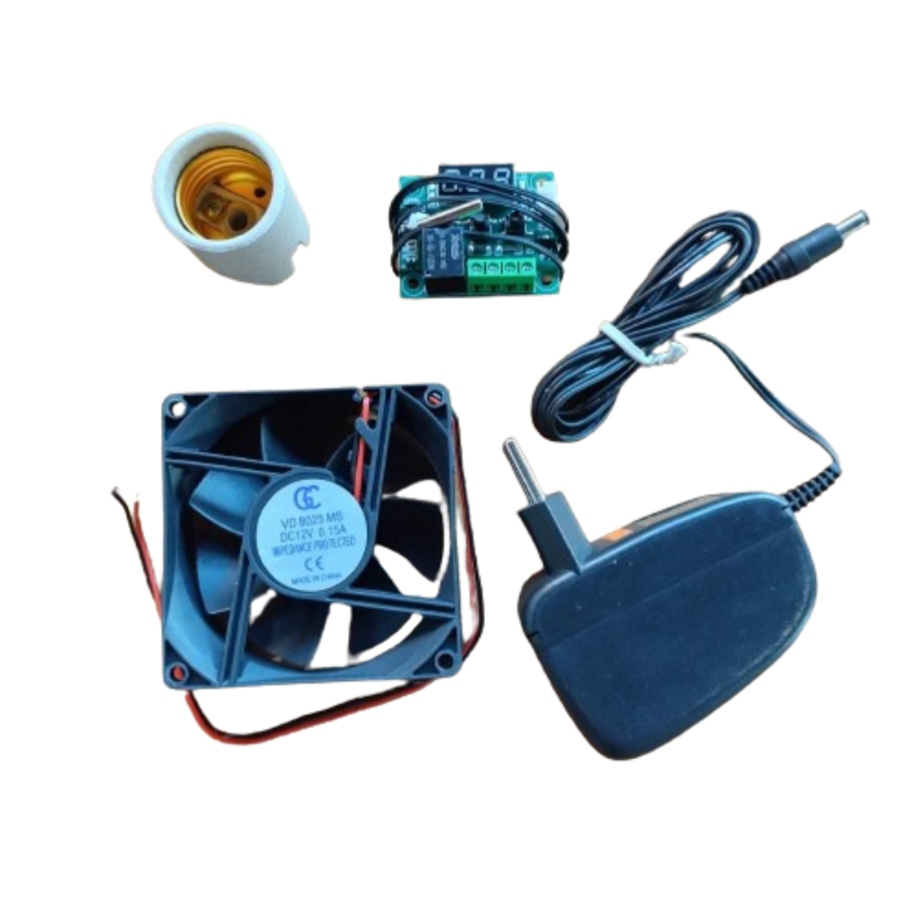 Kit Termostato Aquecimento Para Chocadeira Com Soquete, Cooler e Fonte 12 Volts
