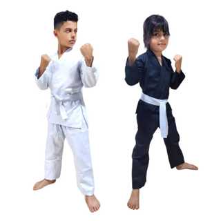 Kimono Krav Maga infantil branco e preto brim alta qualidade e resistência com faixa branca lisa em Oferta na Shopee