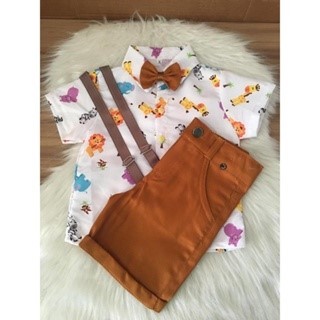 Conjunto Menino Infantil Luxuoso Temático Safari +Bermuda Caramelo