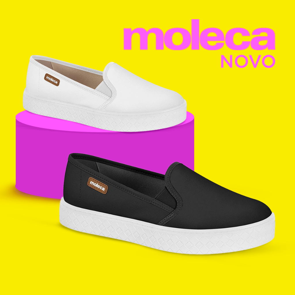 Tênis Feminino Moleca Sem Cadarço Casual Branco E Preto Original Sintético Com Elástico Na Lateral
