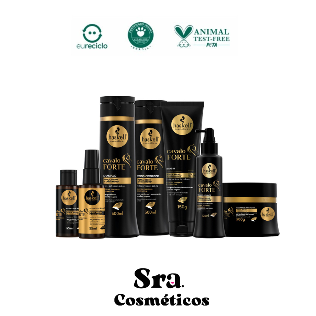 Shampoo, Condicionador, Mascara, Leave in, Complexo, Selante e Tonico Cavalo Forte 300ml Kit 7 Itens Haskell