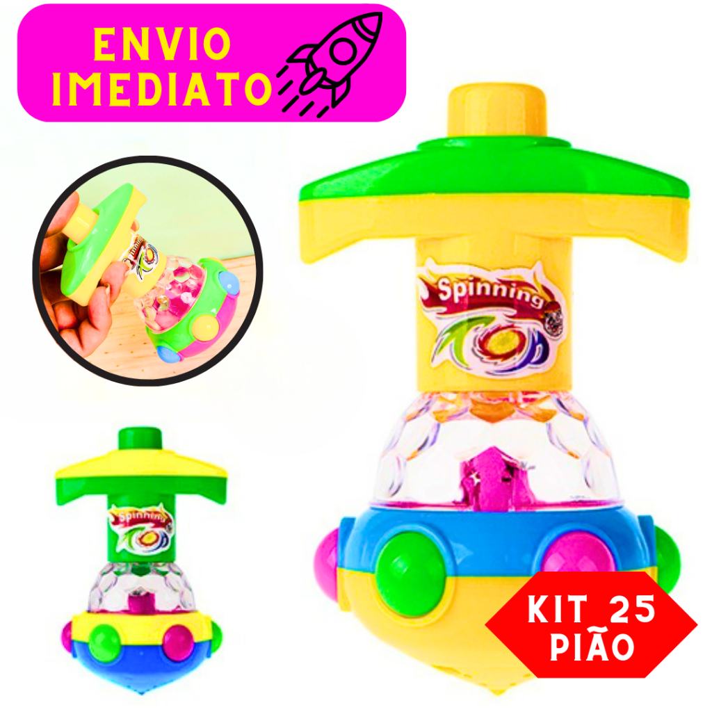 Kit 25 Pião Com Lançador Diversão Garantida Plástico Diversão ao Ar Livre Colorido De Brinquedo