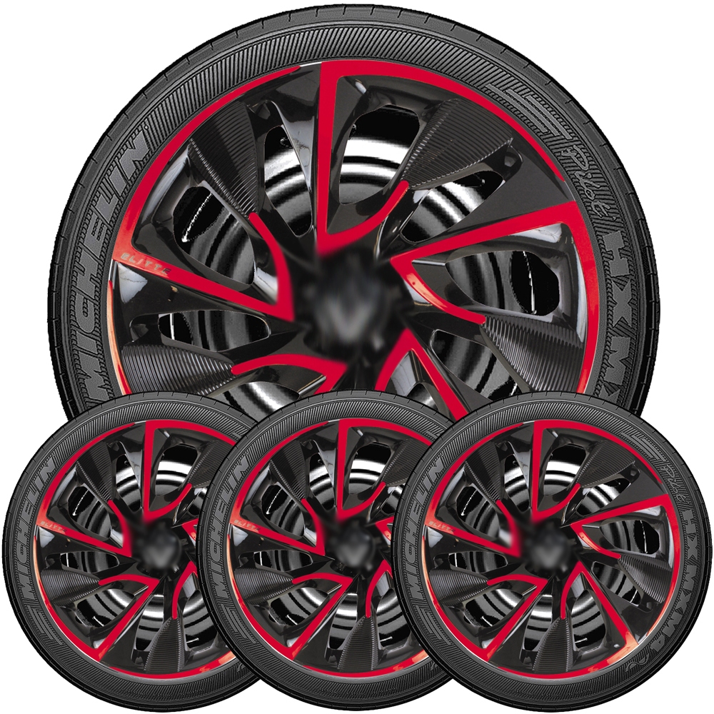 Kit 4 Calotas Reforçadas Esportivas Aro 15 Linha Ds4 Black/Red Compativel Com Sandero Scenic Megane
