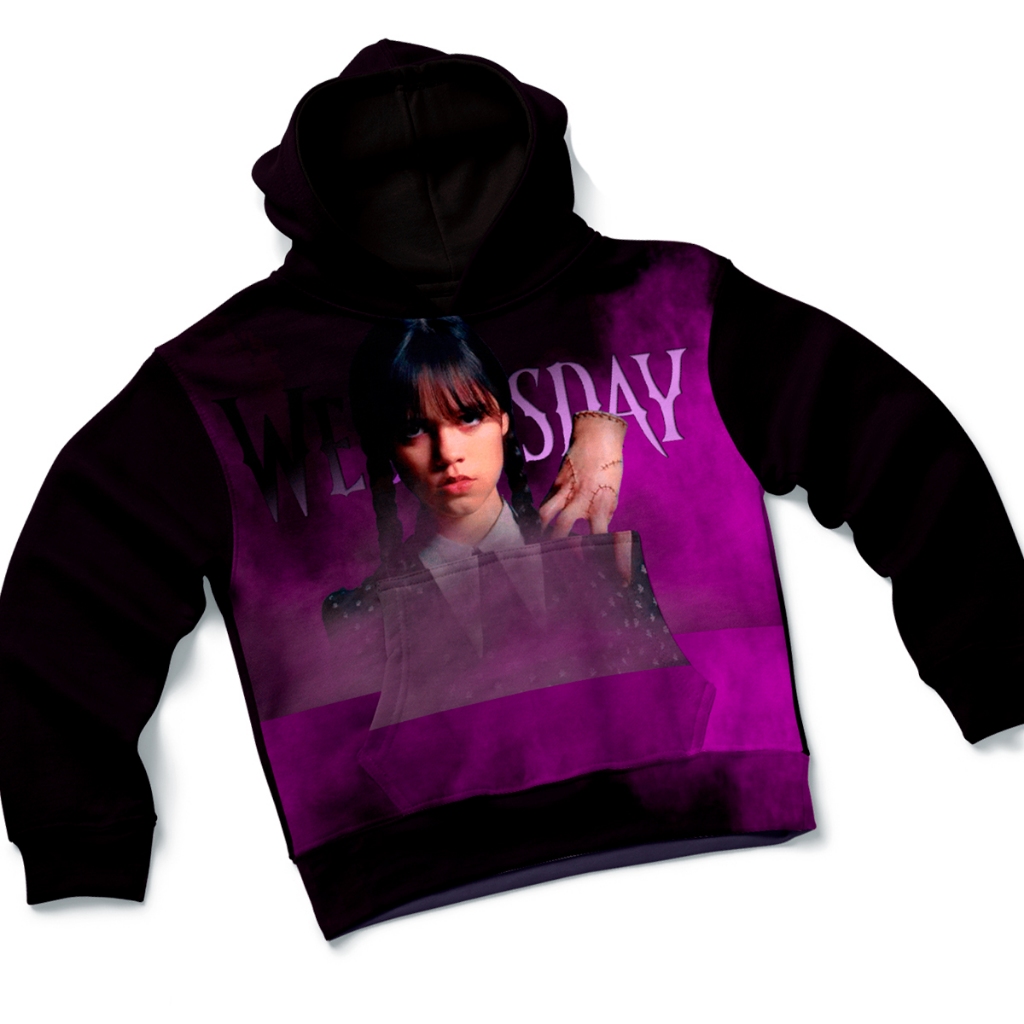 Blusa Moletom Infantil Menina Feminino Com Capuz E Bolso Personagem Estiloso Preto