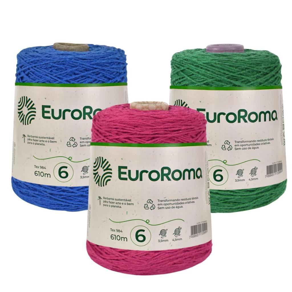Barbante Euroroma 6 600g 610m para Crochê artesanato souplast tapete amigurumi em Oferta na Shopee