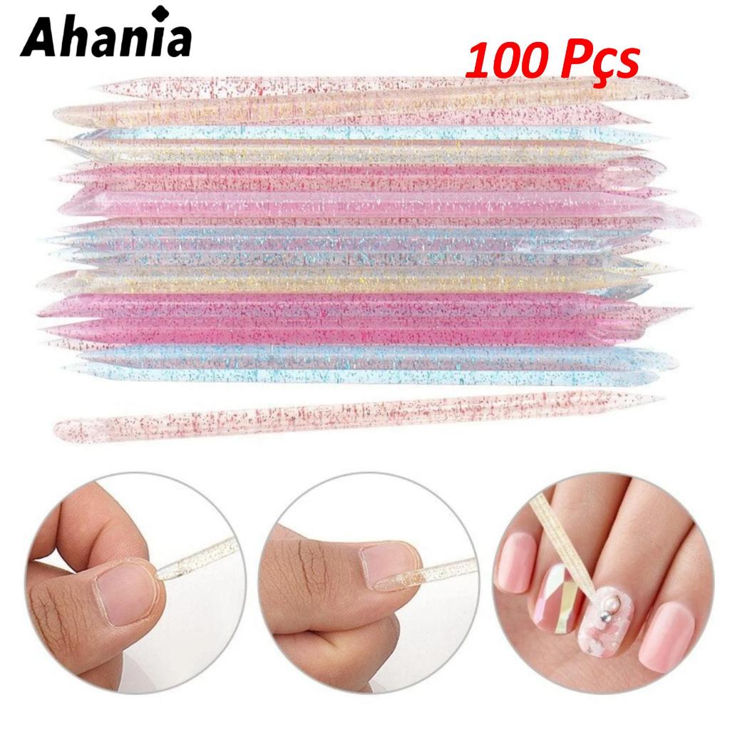 Ahania 100 Pcs Palito Acrílico Brilho Glitter Descartável Para Manicure, Profissionais Da Beleza, Unha, Cílios, Aplicador De Strass