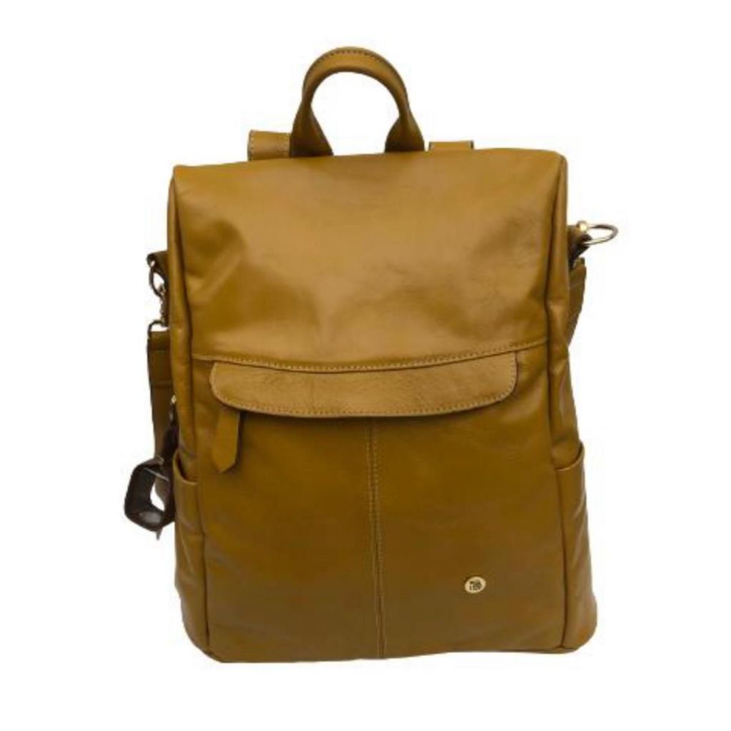 Mochila Bolsa de Couro Legítimo Feminina Passeio Cor: Mostarda; Tamanho: Média; Gênero: Feminino