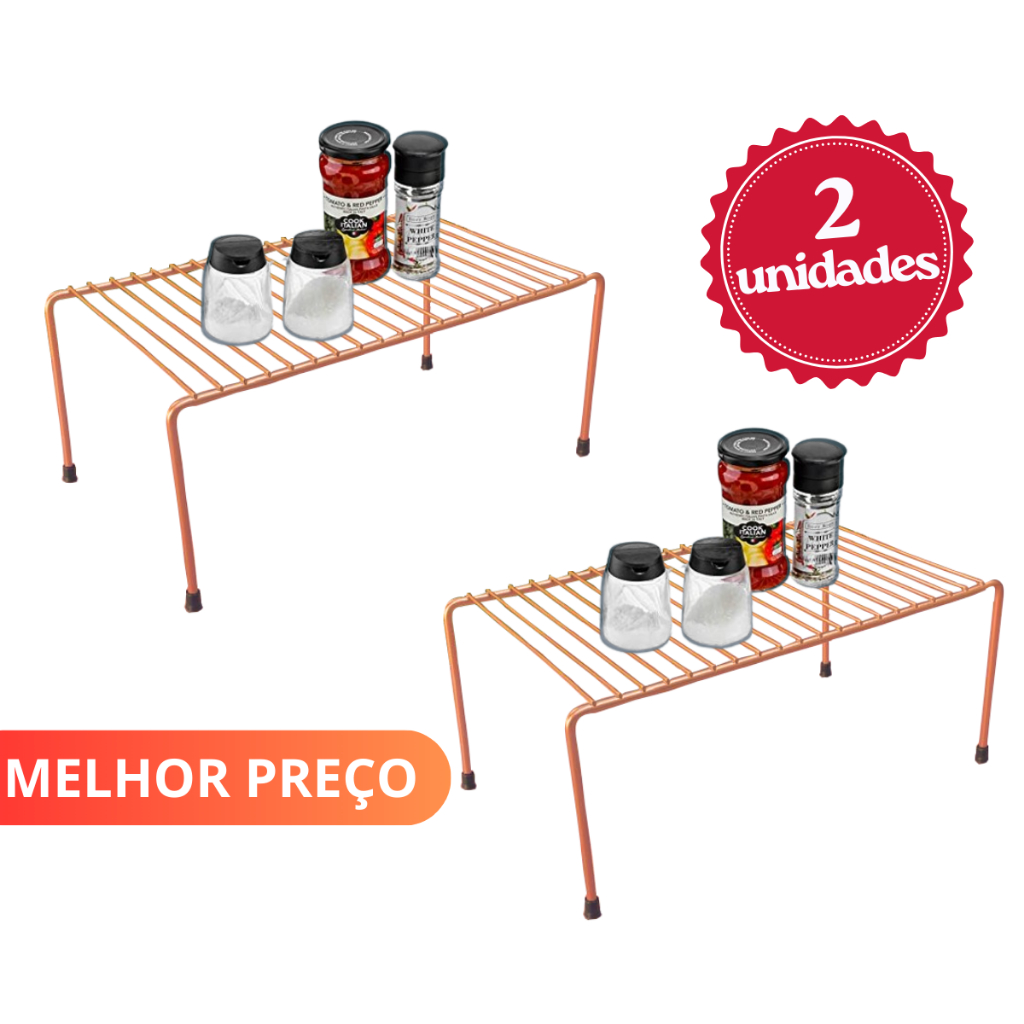 Kit Organizador Armário Cozinha Prateleira Aramado Media 2 un 32cm Rose em Oferta na Shopee