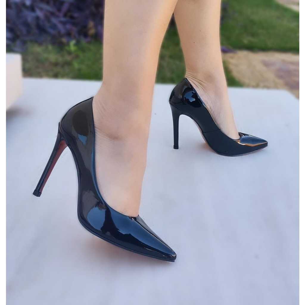 Scarpin sapato verniz preto salto 11cm