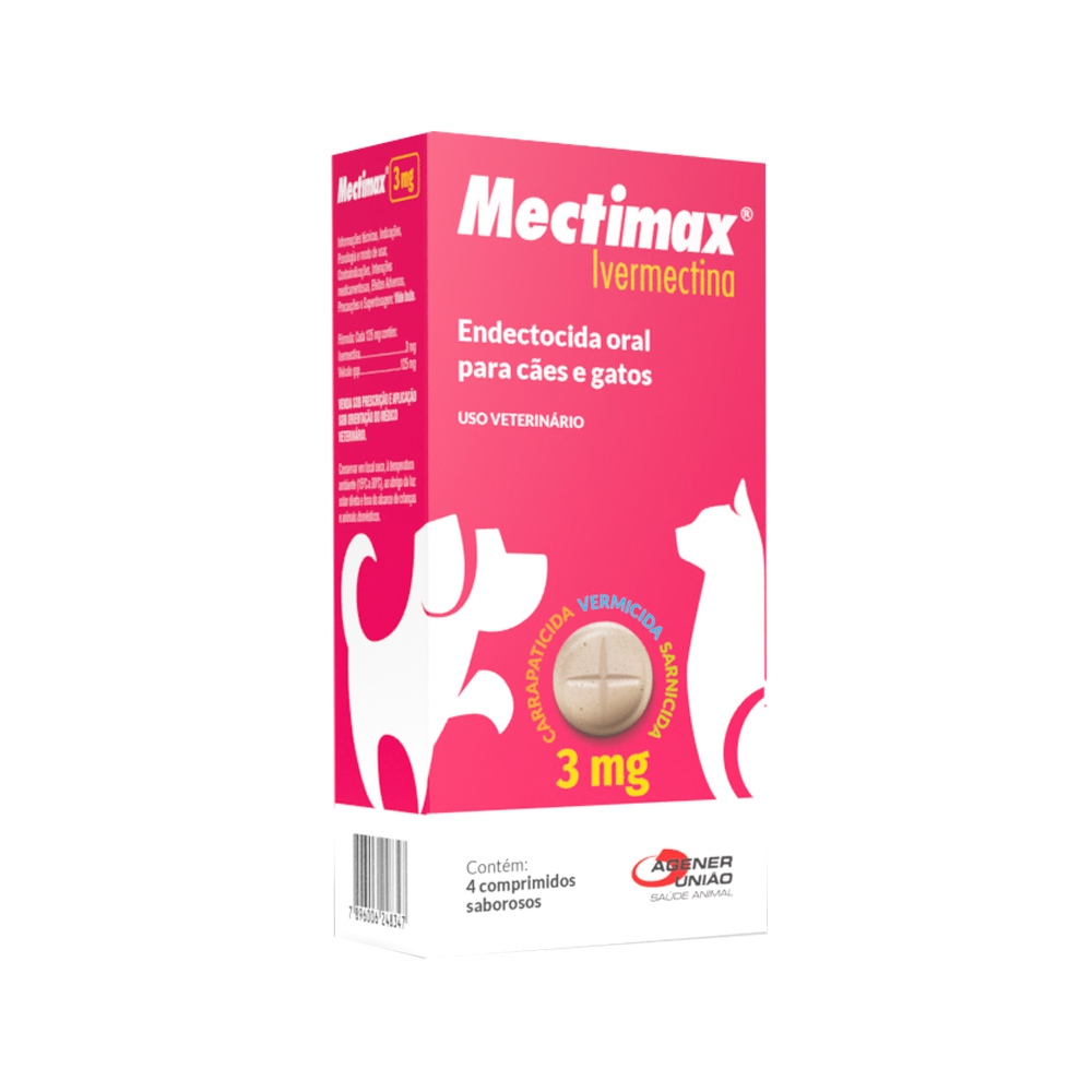 Vermifugo Mectimax 3mg Agener Blister Com 4 Comprimidos - Pets