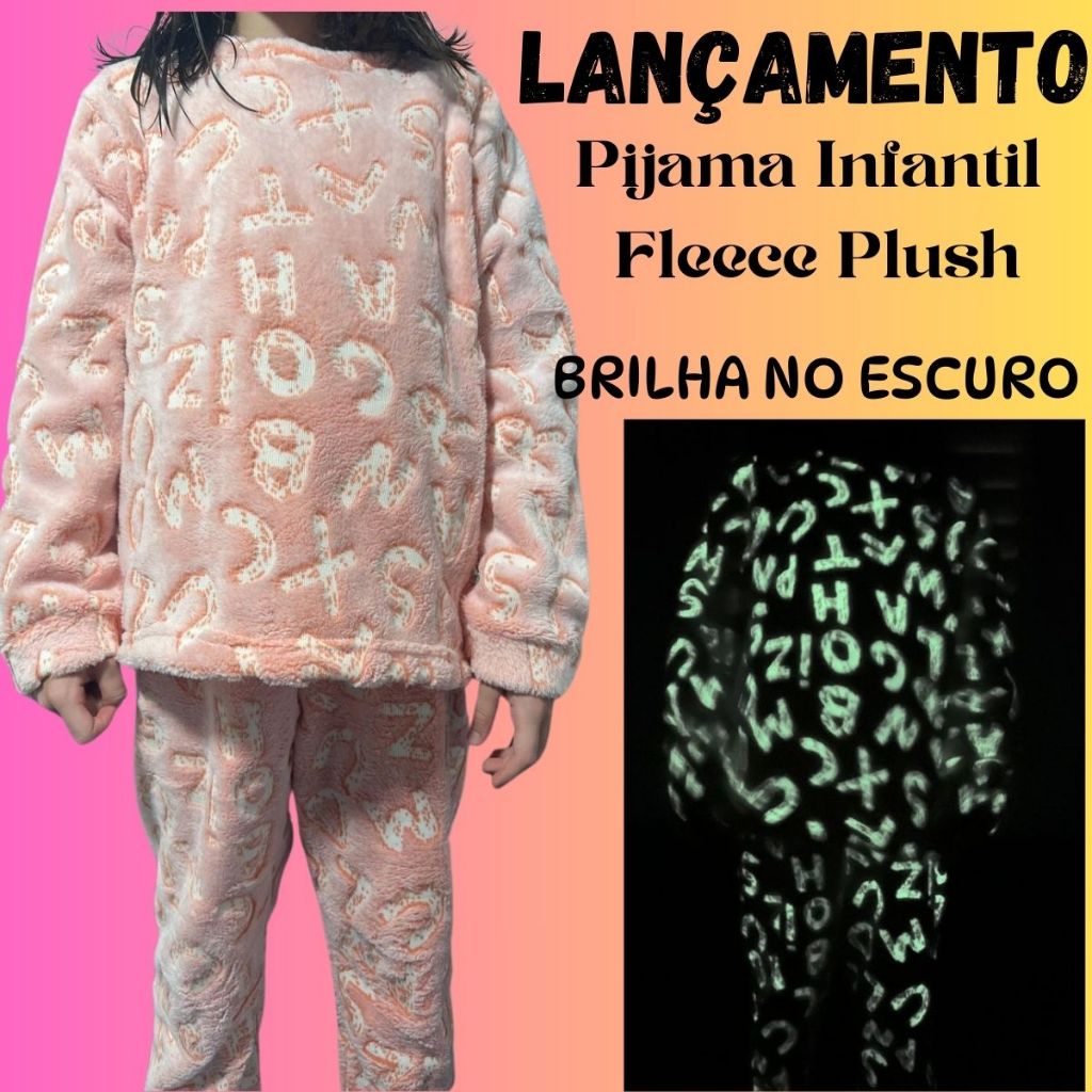 Pijama soft  Infantil Plush Brilha no Escuro Conjunto  Menina e Menino Inverno