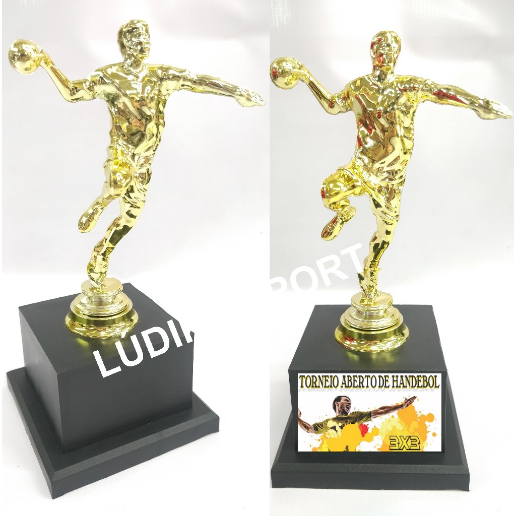 Troféu Handebol 21,5cm Ouro BJ1 {Personalizo} Handball Suécia UltraGrip Jogador Bola Arremesso Passe
