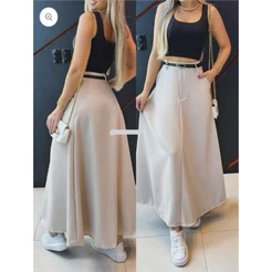 Saia longa feminina elegante corte guarda-chuva, saia guarda-chuva com bolsos - compre uma saia longa e ganhe um cinto