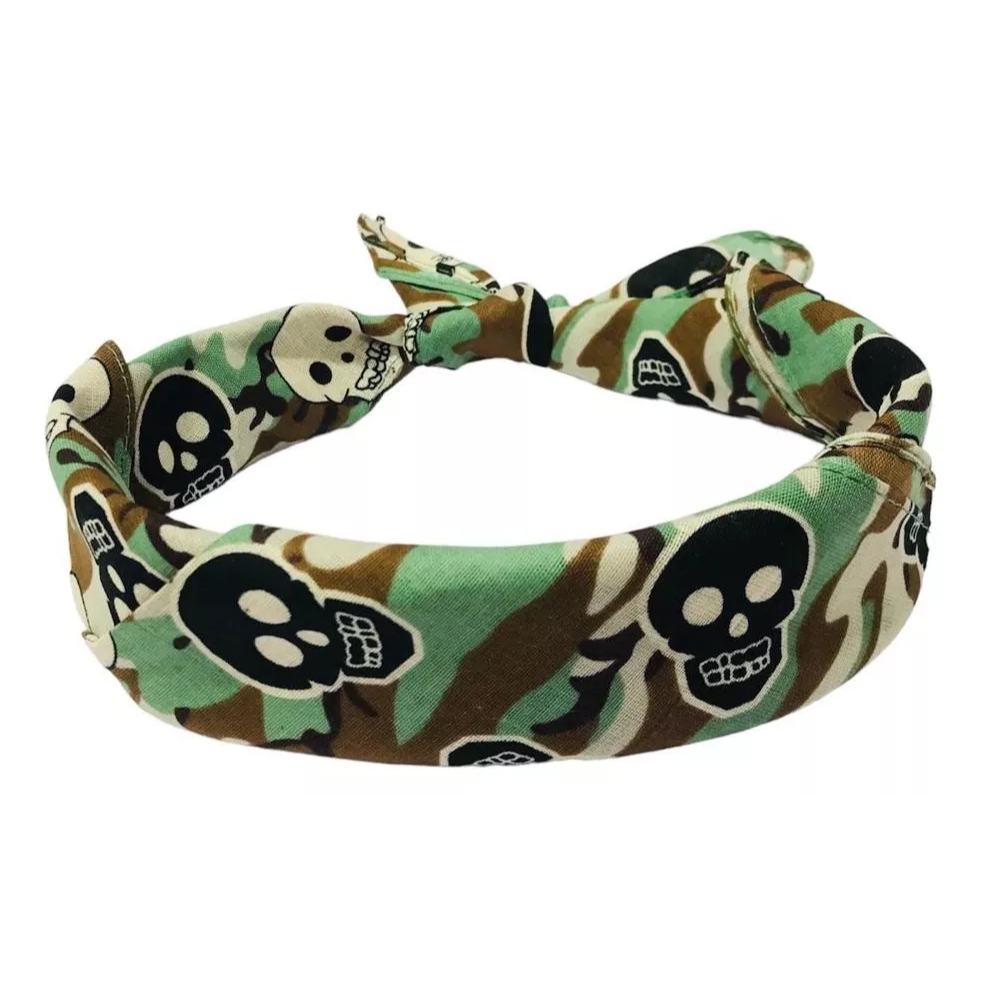 Lenço Bandana Verde Camuflada Caveira Para Cabeça