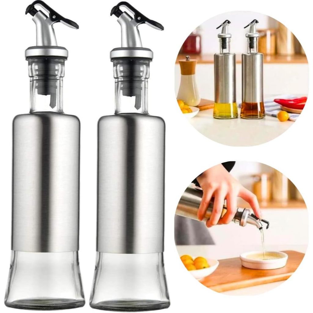 Galheteiros Porta Azeite Vinagre Vidro e Aço Inox com Dosador 500ML + 330ML Vidro Inox Duhome em Oferta na Shopee