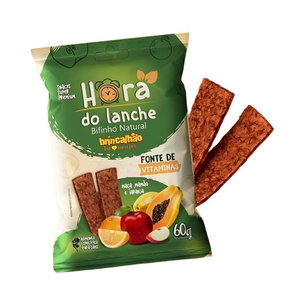 Petisco Bifinho Brincalhão Hora Do Lanche 60g Natural Maçã Mamão Laranja Pet Ração Dog Super Premium