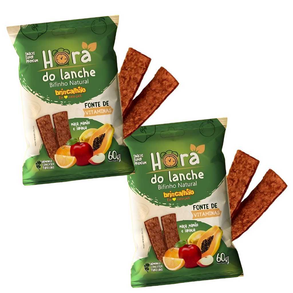 Kit Bifinho Petisco Brincalhão Hora Do Lanche 60g Maçã Mamão Laranja Ração Cachorro Dog Natural Pet