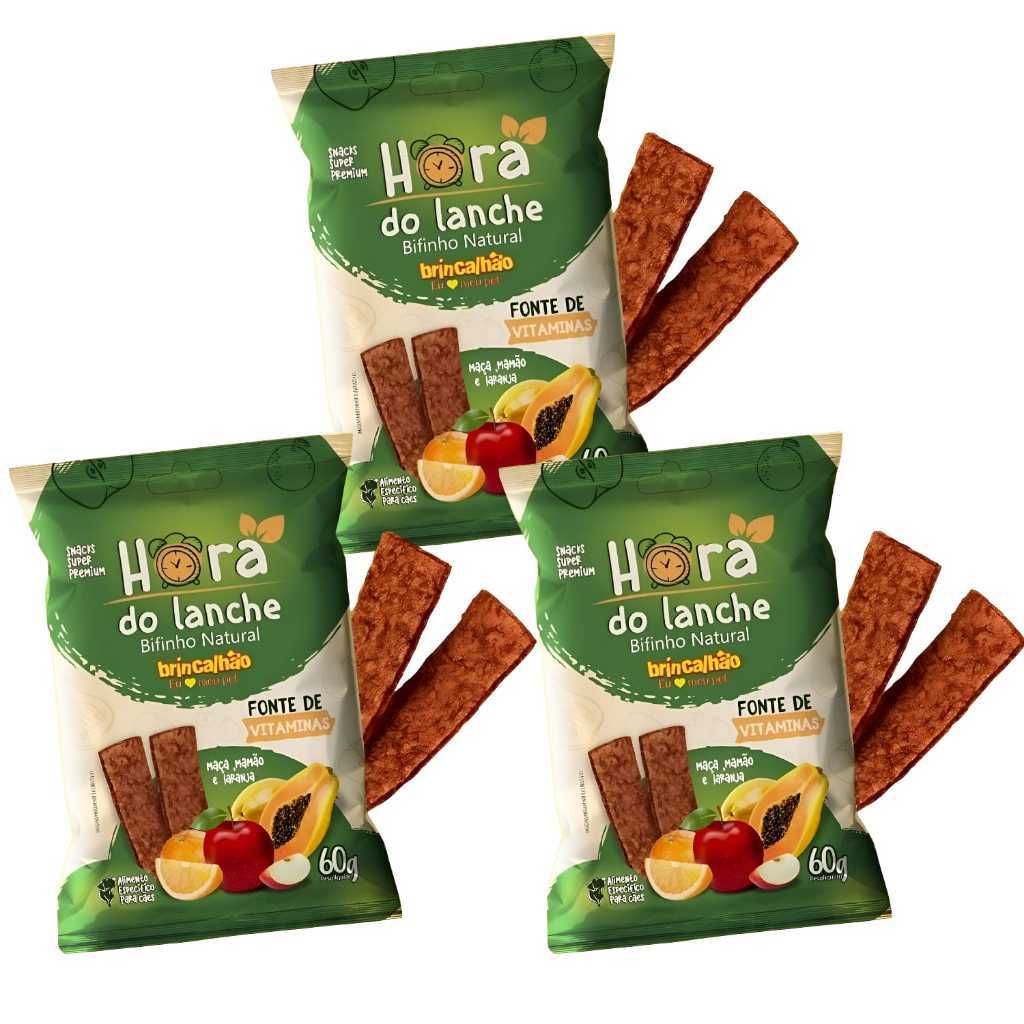 Kit Petisco Para Cachorro Bifinho Brincalhão Hora Do Lanche 60g Mamão Laranja Maçã Dog Natural Pet