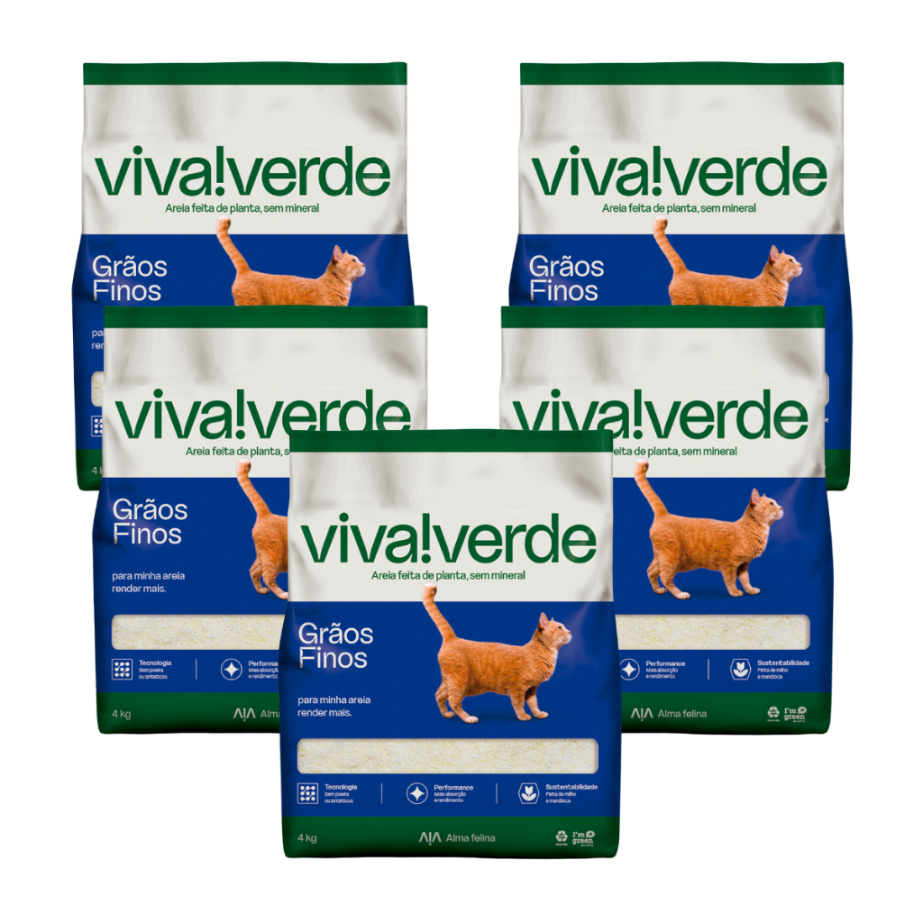 Kit Areia Viva Verde Biodegradável - Grãos Finos (Nova Embalagem) - Super Premium para gat...
