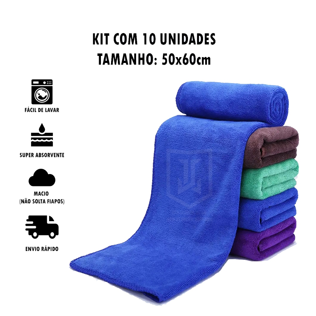 Kit 10 Pano de Microfibra Automotivo 50x60cm Polimento e Secagem em Oferta na Shopee