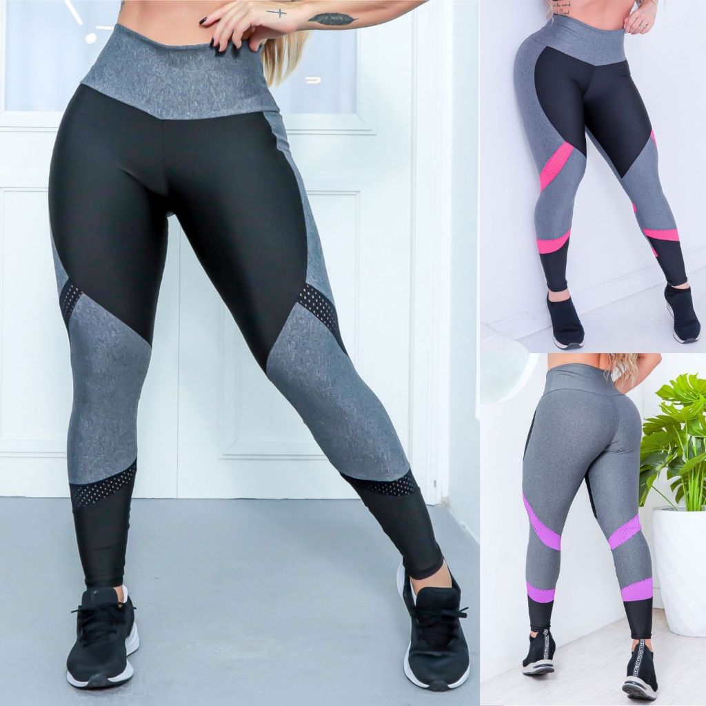 Calça Legging Fitness Recortes em Tela Cintura Alta Conforto e Estilo Academia Casual Envio Imediato