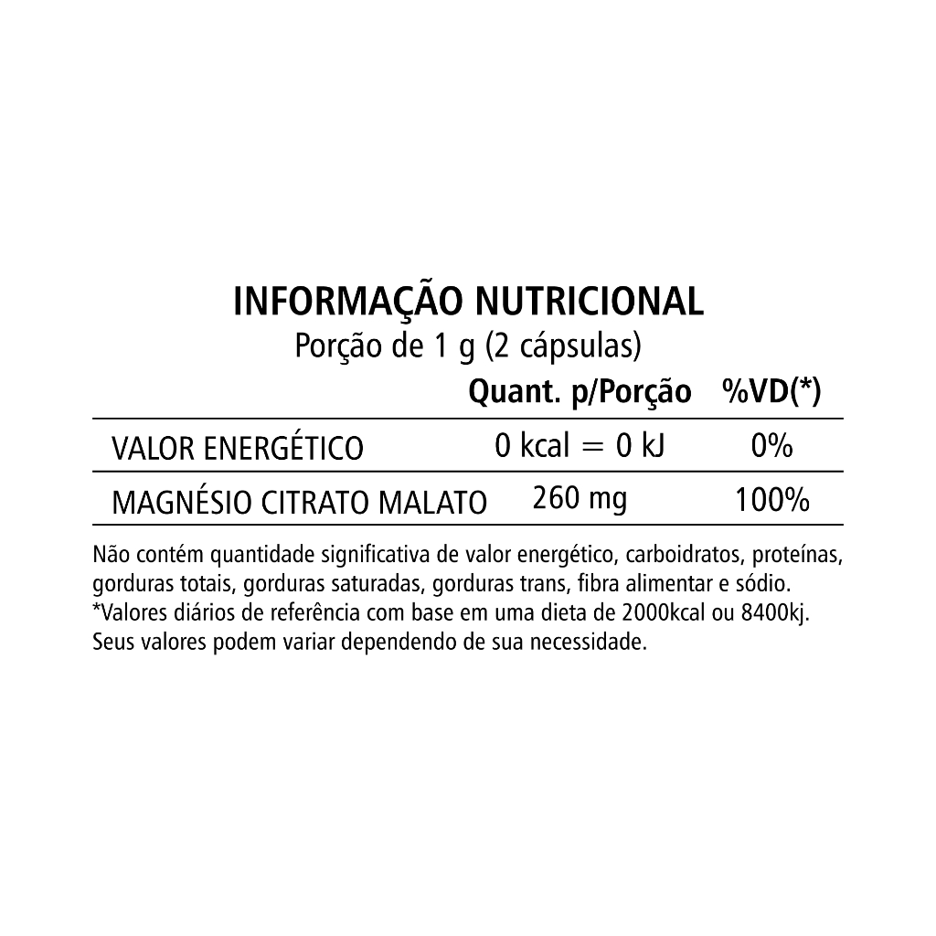 Magnésio Citrato Malato 500mg 60 Capsulas - Auxilia Formação de Ossos e Dentes