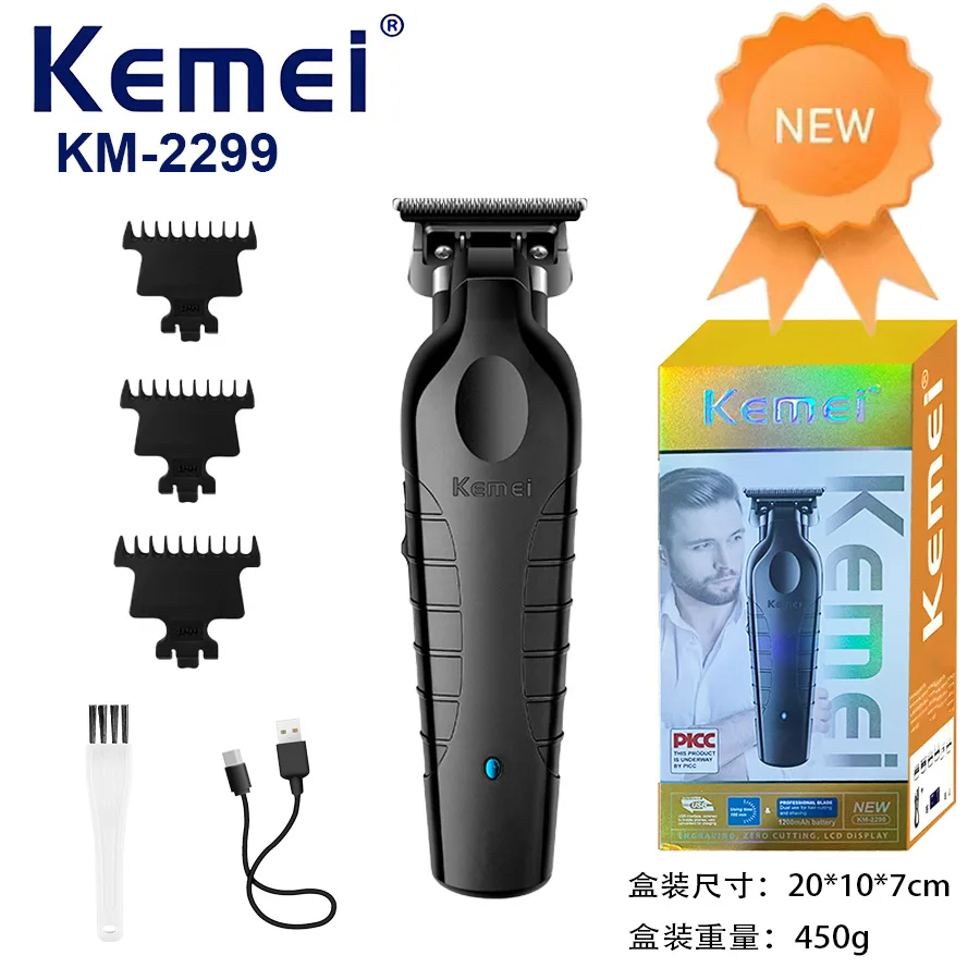 Kemei-KM-2299 Profissional Aparador De Cabelo Acabamento, USB Recarregável, Máquina De Barbeiro, Lâminas, Carregamento Rápido, 1200MA ENVIADO DO BRASIL