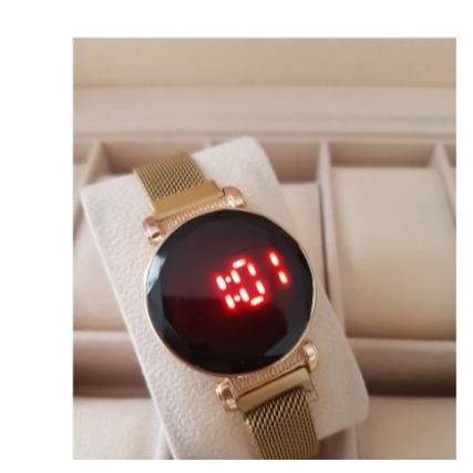 Relógio Feminino Digital Touch Redondo dourado relógio pequeno luxo festa presente  3242