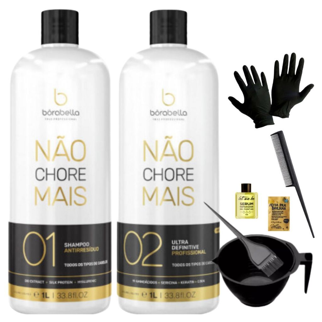 Kit Borabella NC+ Not Cry 19 aminoacidos Pro - 1L e óleo reparador e cumbuca e sachê