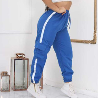 Calça Jogger Feminina Faixa Refletiva e Bolso Lateral Tactel Cargo Fita Blogueira Calça Corta Vento em Oferta na Shopee