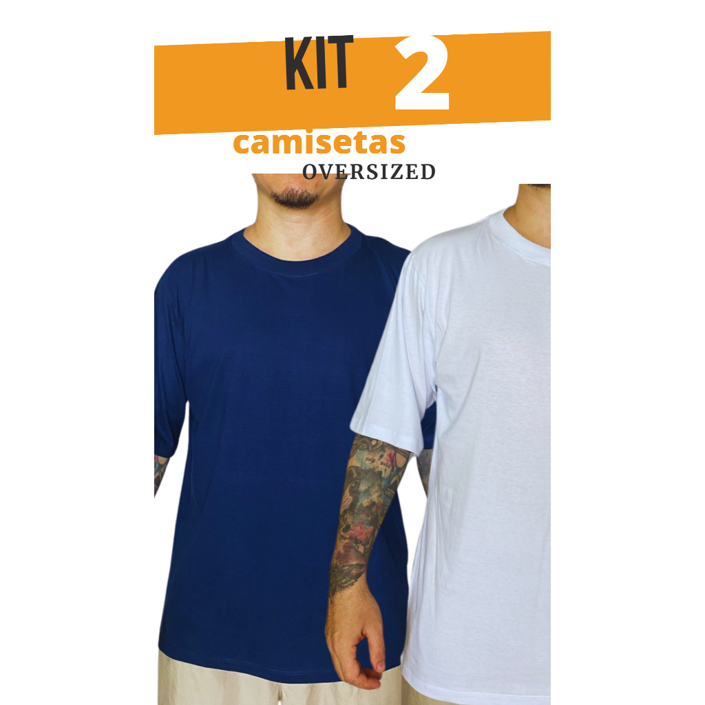Kit 2 Camisetas Oversized Streetwear Masculina Algodão 30.1 Penteado Estilo Americano