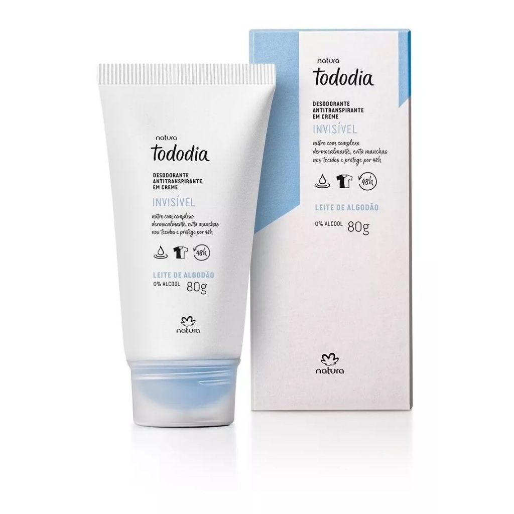Desodorante Antitranspirante em Creme Tododia Leite de Algodão 80g, Natura Cosméticos, Original, Novo em Oferta na Shopee