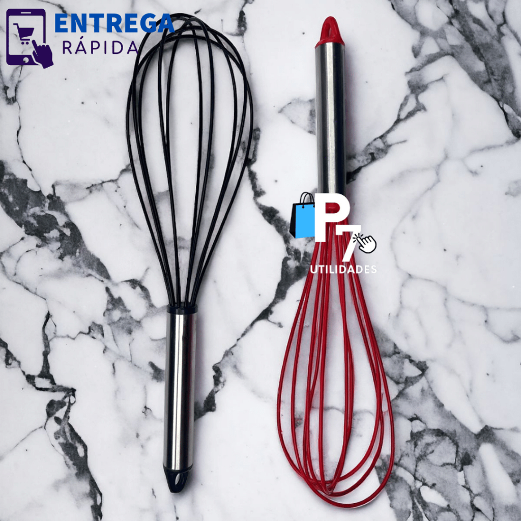 Batedor de Ovos e Claras e Massas Fouet 30 cm de Inox com Silicone Vermelho ou Preto