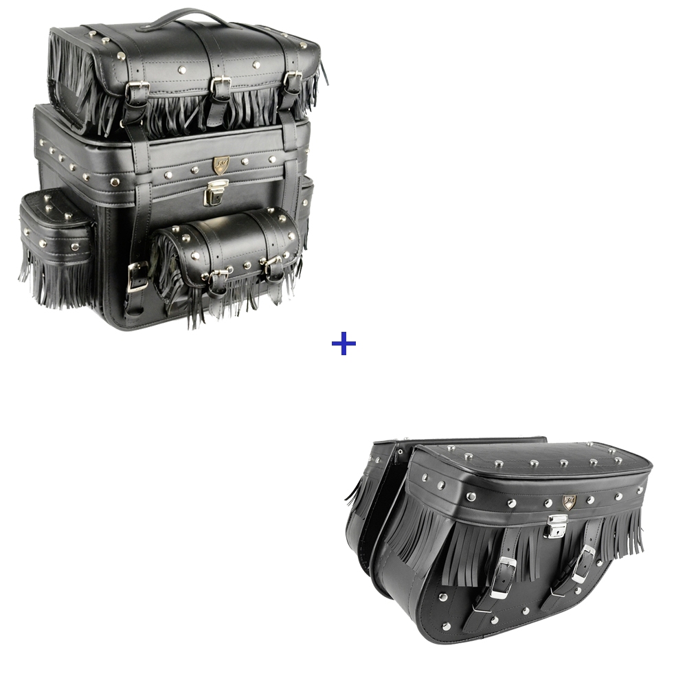 Kit de viajem alforge 32 litros com cravo franjas  e chave e Bolsa traseira 62 litros com cravo franjas e chave.
