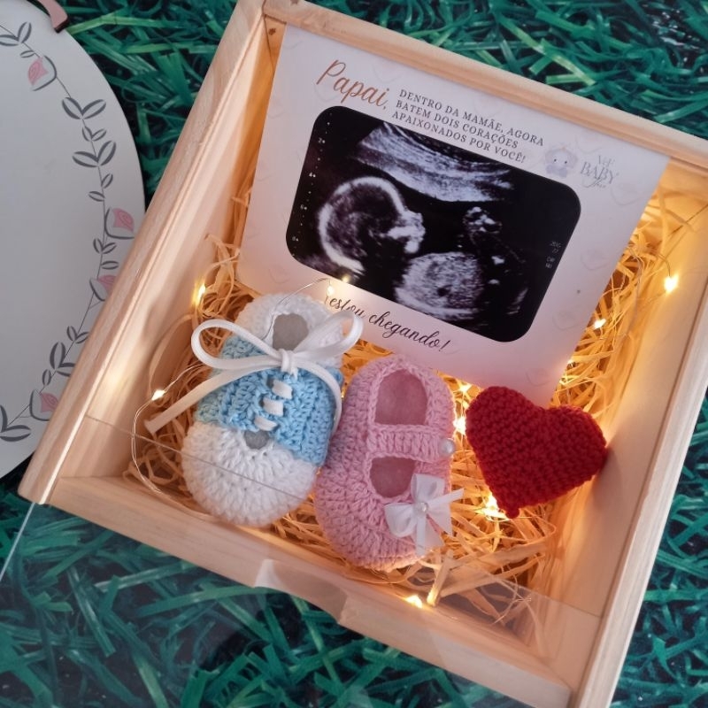 Kit Anúncio Gravidez Luxo, caixa anúncio gravidez Papai, avós ou titios, Revelação gravidez