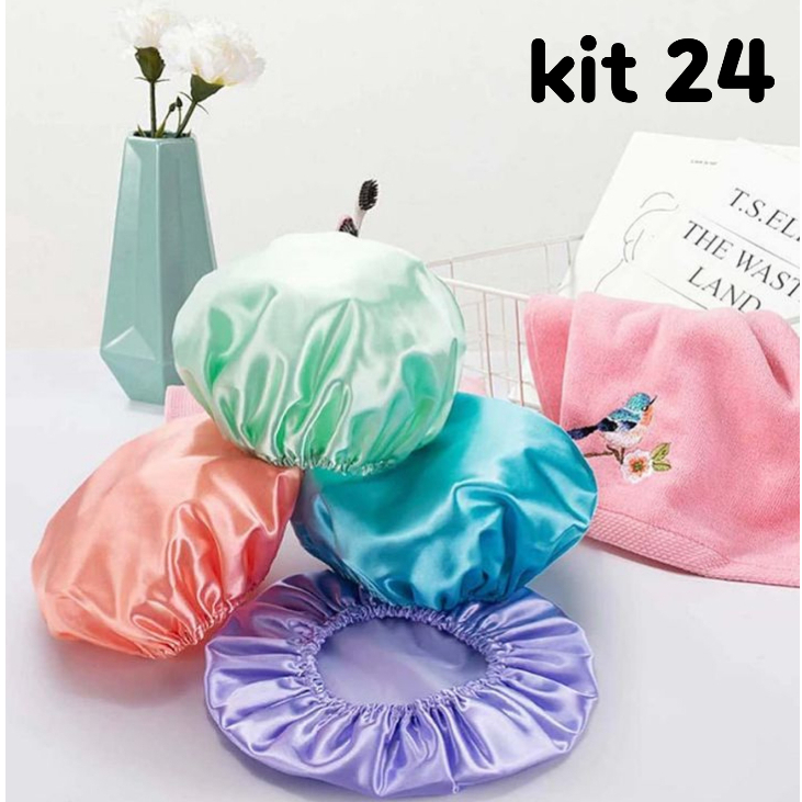 kit 24 unidade touca de cetim anti frizz